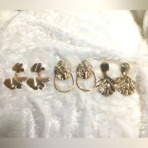 Set of 3 gold tone statement earrings brand new